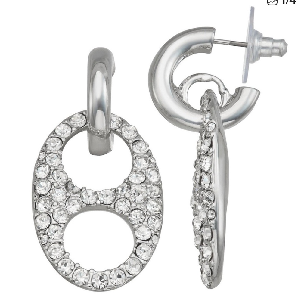 Simply Vera Vera Wang Silver Crystal Double Circle Drop Earrings NWT